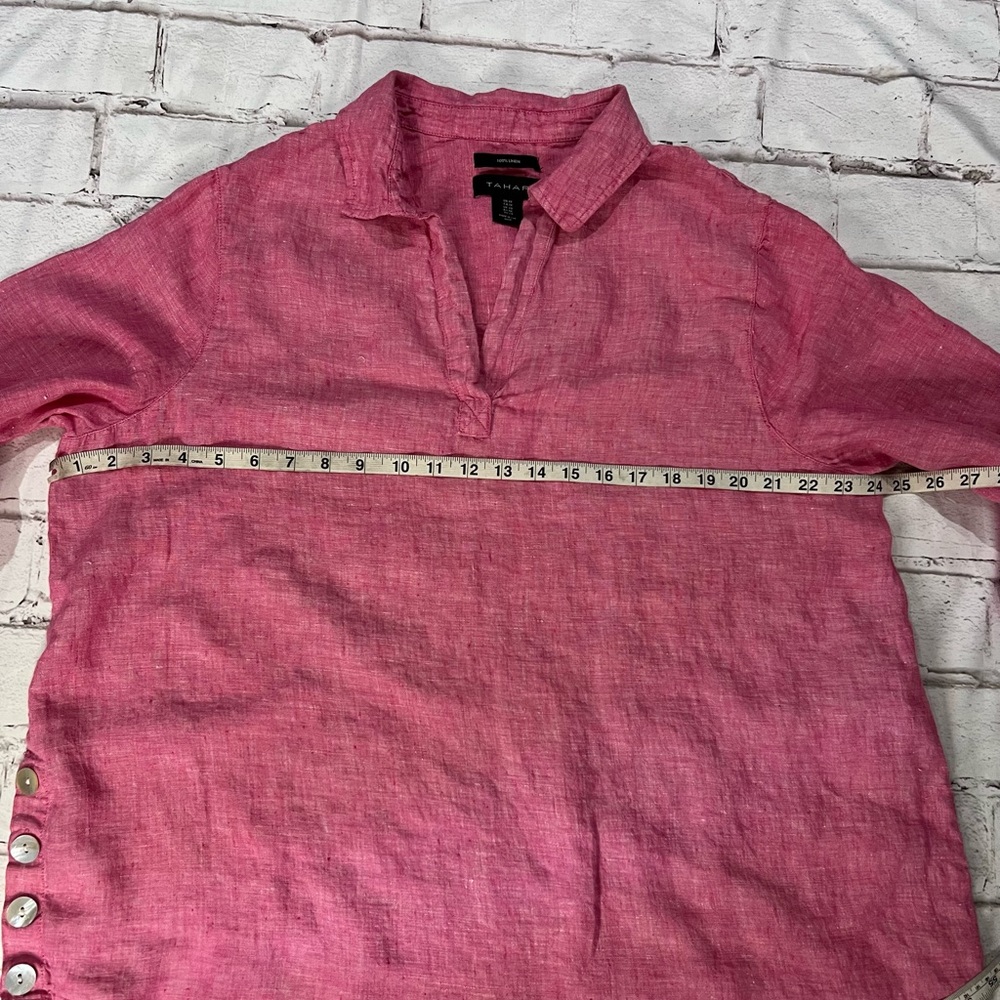 Tahari Pink Linen Blouse - Picture 3 of 7